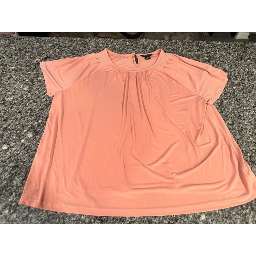 Liz Claiborne Career Women’s 3X Coral Pleated Neck Stretch Blouse Top